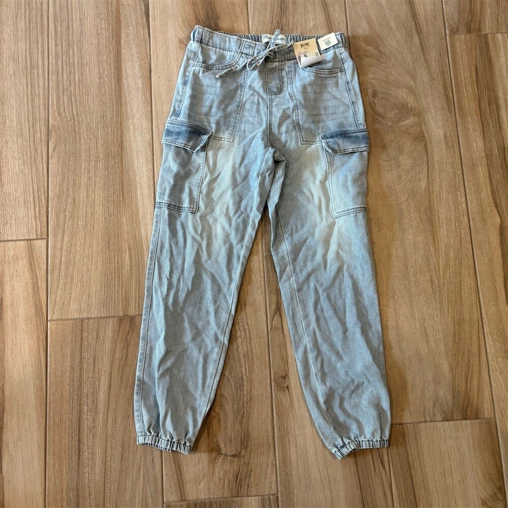 No Boundaries Jeans Womens Size S Light Wash Denim Cargo Jogger Pull-On